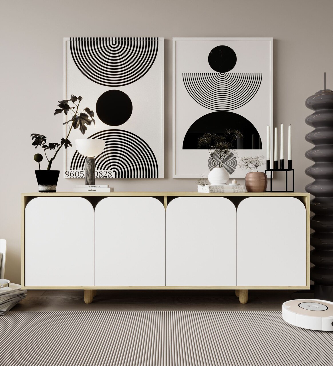 Consola, Hanah Home, Lazio Bohem 180, 180x75x45 cm, PAL, Stejar Safir / Alb - imagine 6